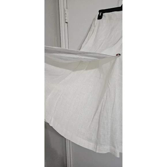 Chartou Linen Blend Wrap A Line Skirt Women's Large White Elastic Pockets Midi - Picture 5 of 9